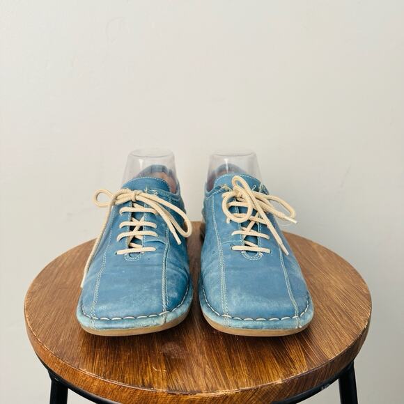 Elle Blue Leather Slip On Lace Up Shoes Women’s Size 8 - Picture 2 of 11